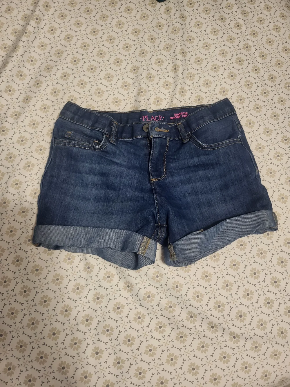 The Children's Place Girls' Dark Blue Denim Roll-Cuff Shorts